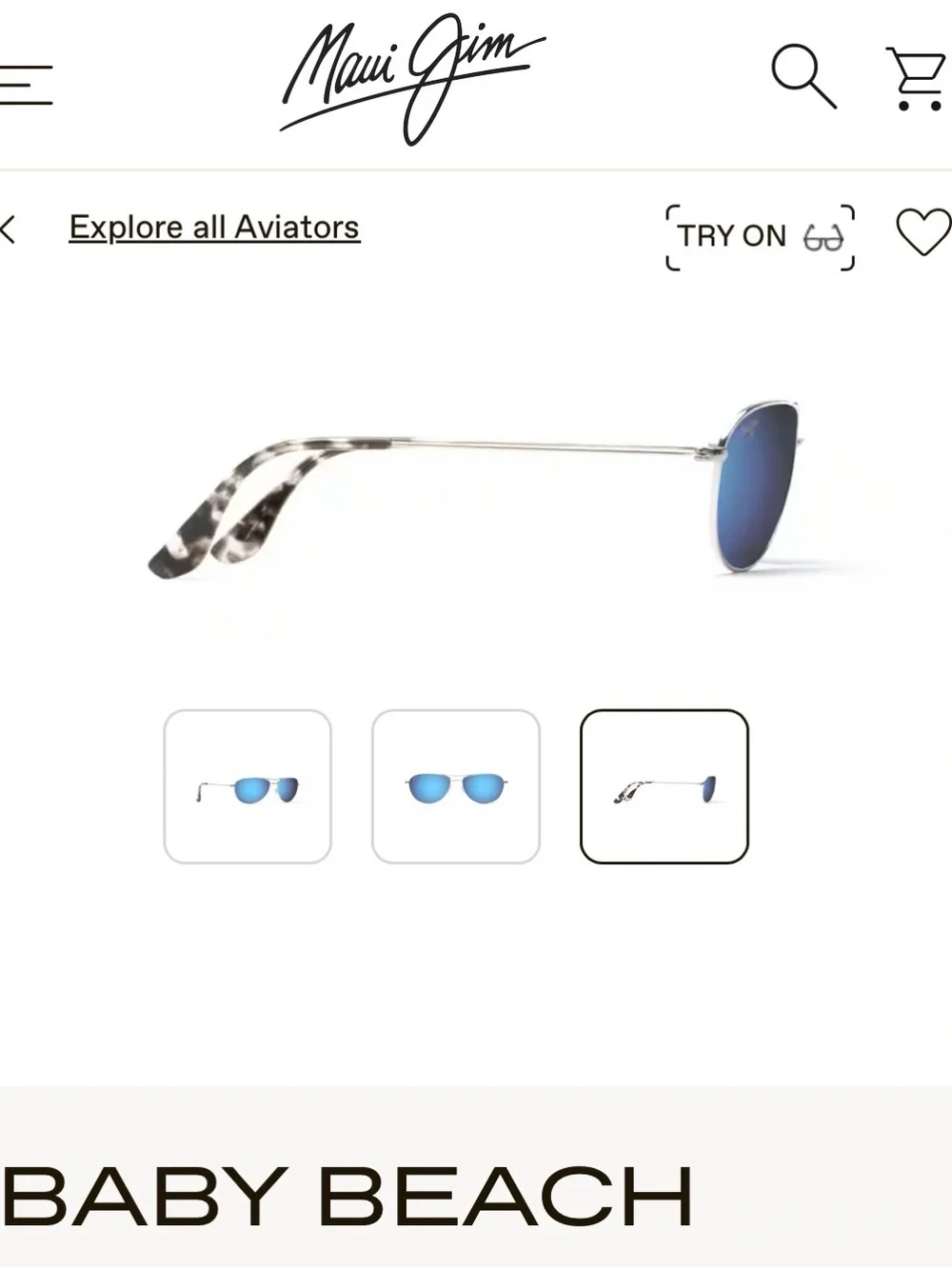 Maui Jim Baby Beach Aviator Sunglasses - Silver Frame with Blue Lenses